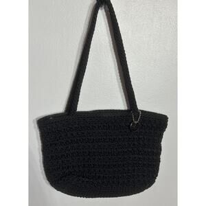The Sak Crochet Mini Handbag Shoulder Purse Black Vintage Retro Granny Boho EUC